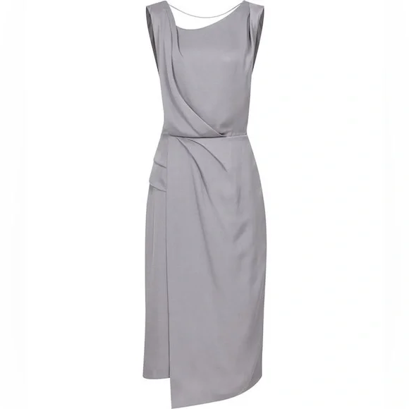 reiss silver dress Reiss Cowl-Neck Hammered-Satin Slip Dress in Silver